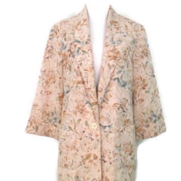 Nikki Vintage 80s Blazer Floral Pattern Neutral Rose Size 20 - Picture 2 of 8